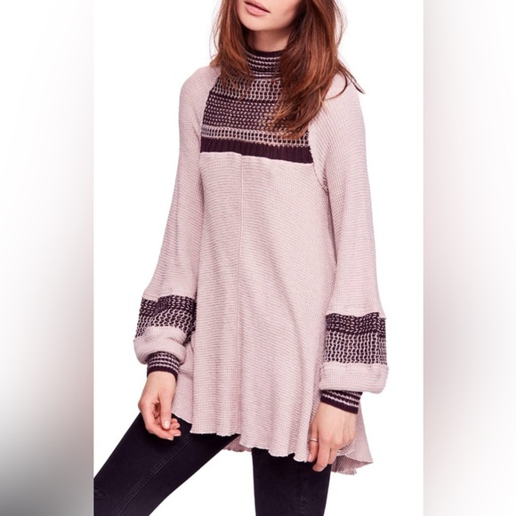 Free People Sweaters - Free People Snow Day Thermal Top Dusty Mauve Knit Raglan Sleeve XS Petite